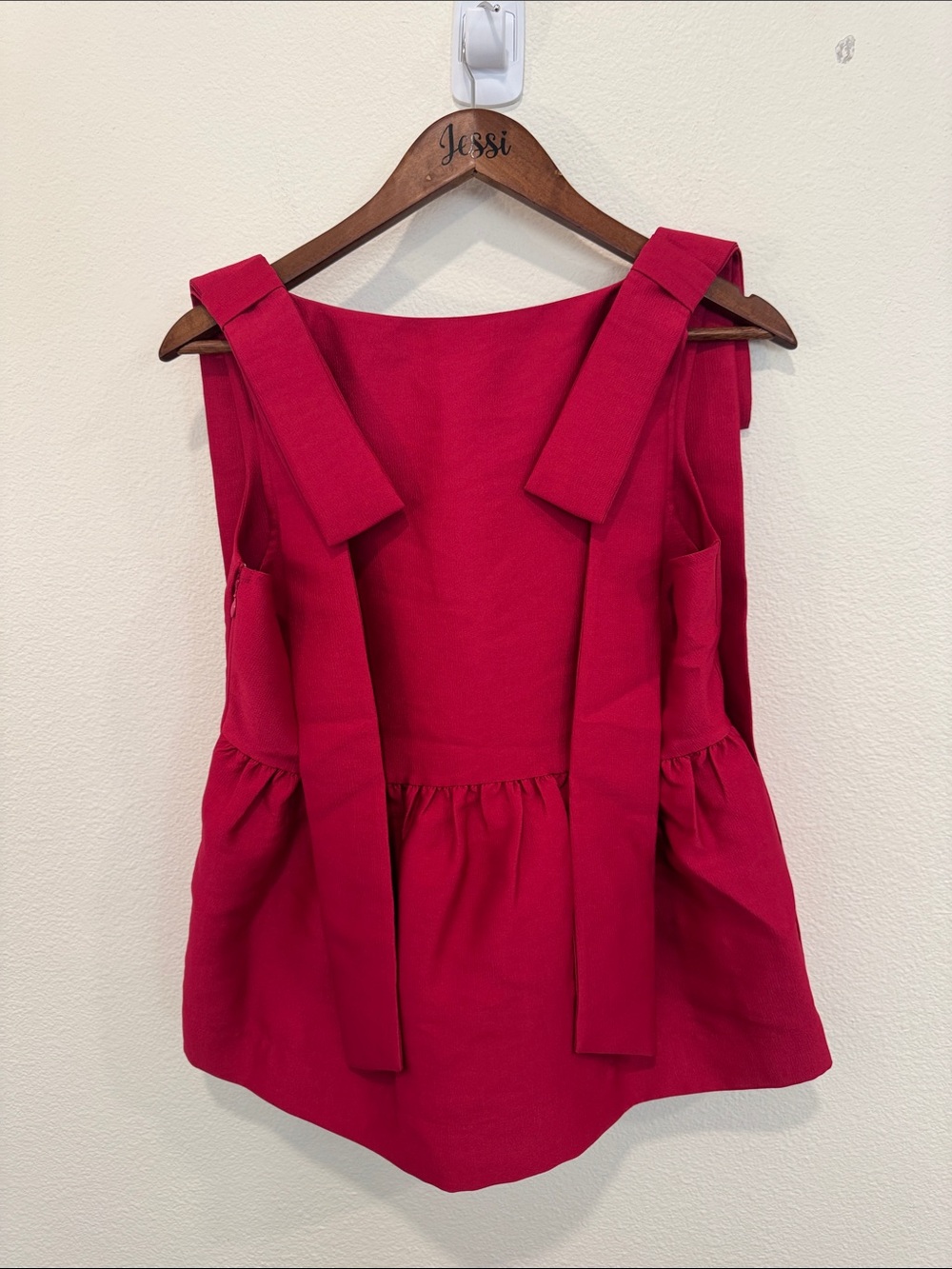 Square-Neck Peplum Camisole with Statement Shoulder Ties in Fuchsia - Picture 9 of 10